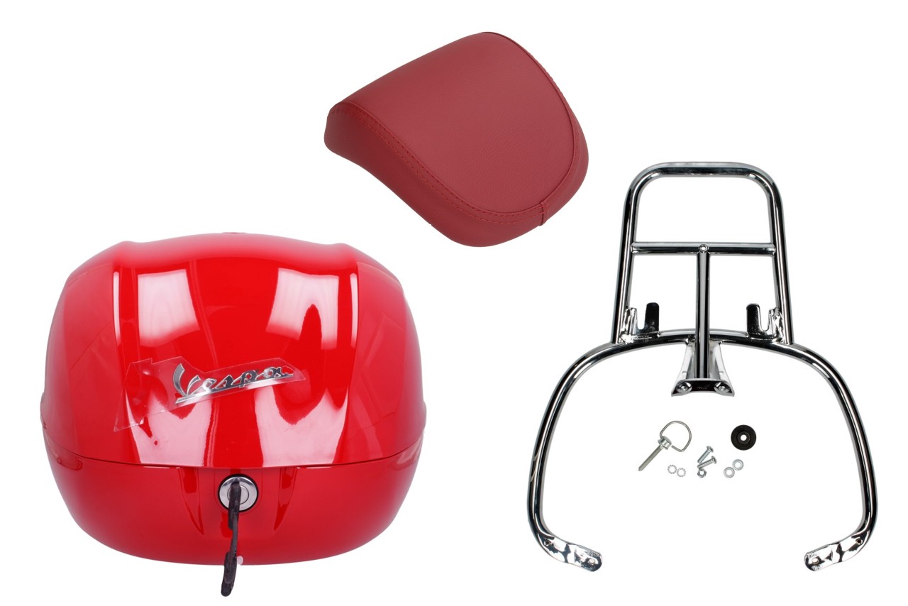 Topcase Kit 32L rot dragon (894), Rückenpolster rot für Vespa Sprint / Primavera