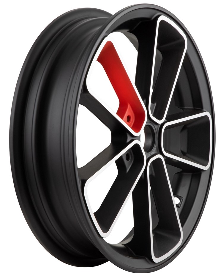 Felge vorne/hinten 13” für Vespa GTS/​GTS Super/​GTV/​GT 60/​GT/​GT L 125-300ccm, schwarz matt/​rot