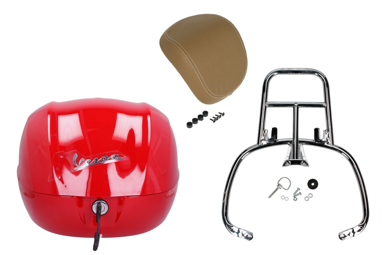 Topcase Kit 32L rot dragon (894), Rückenpolster beige für Vespa Sprint / Primavera